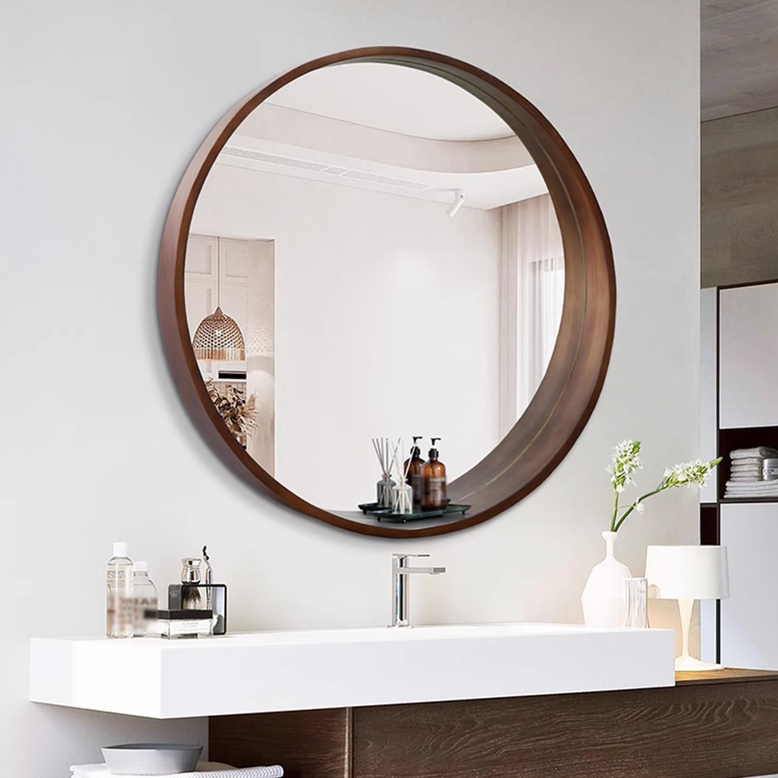 Amazon.com: Nordic Modern Round Mirror with Wood Frame, 24 inch